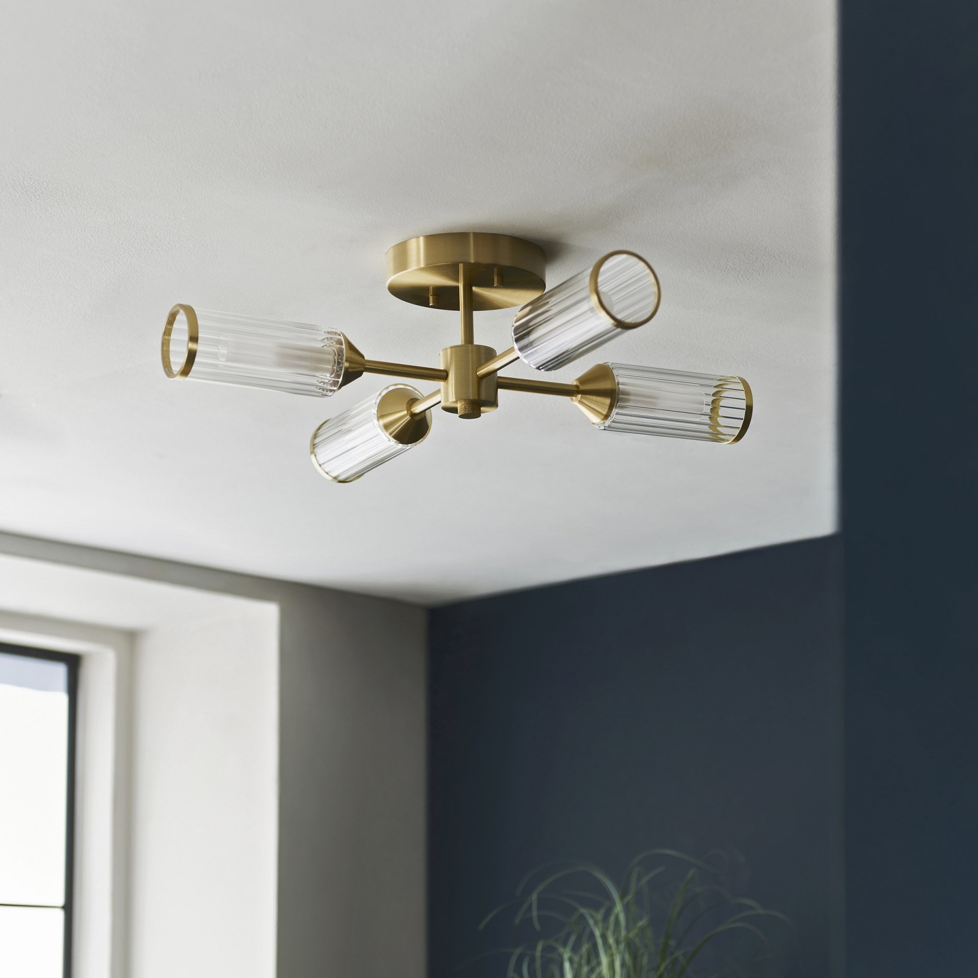106946 Semi Flush Ceiling 4 Light Satin Brass Plate With Clear And Frosted Glass