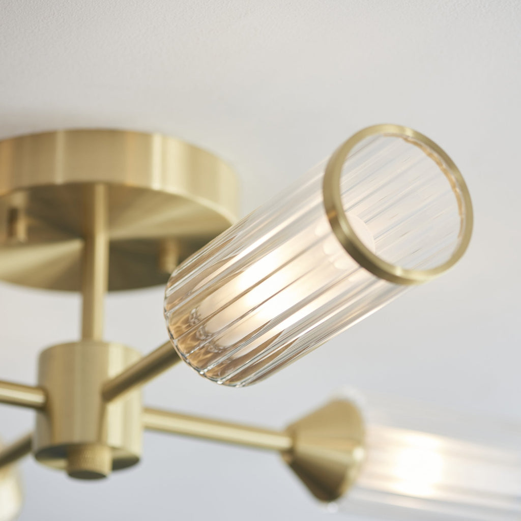 106946 Semi Flush Ceiling 4 Light Satin Brass Plate With Clear And Frosted Glass