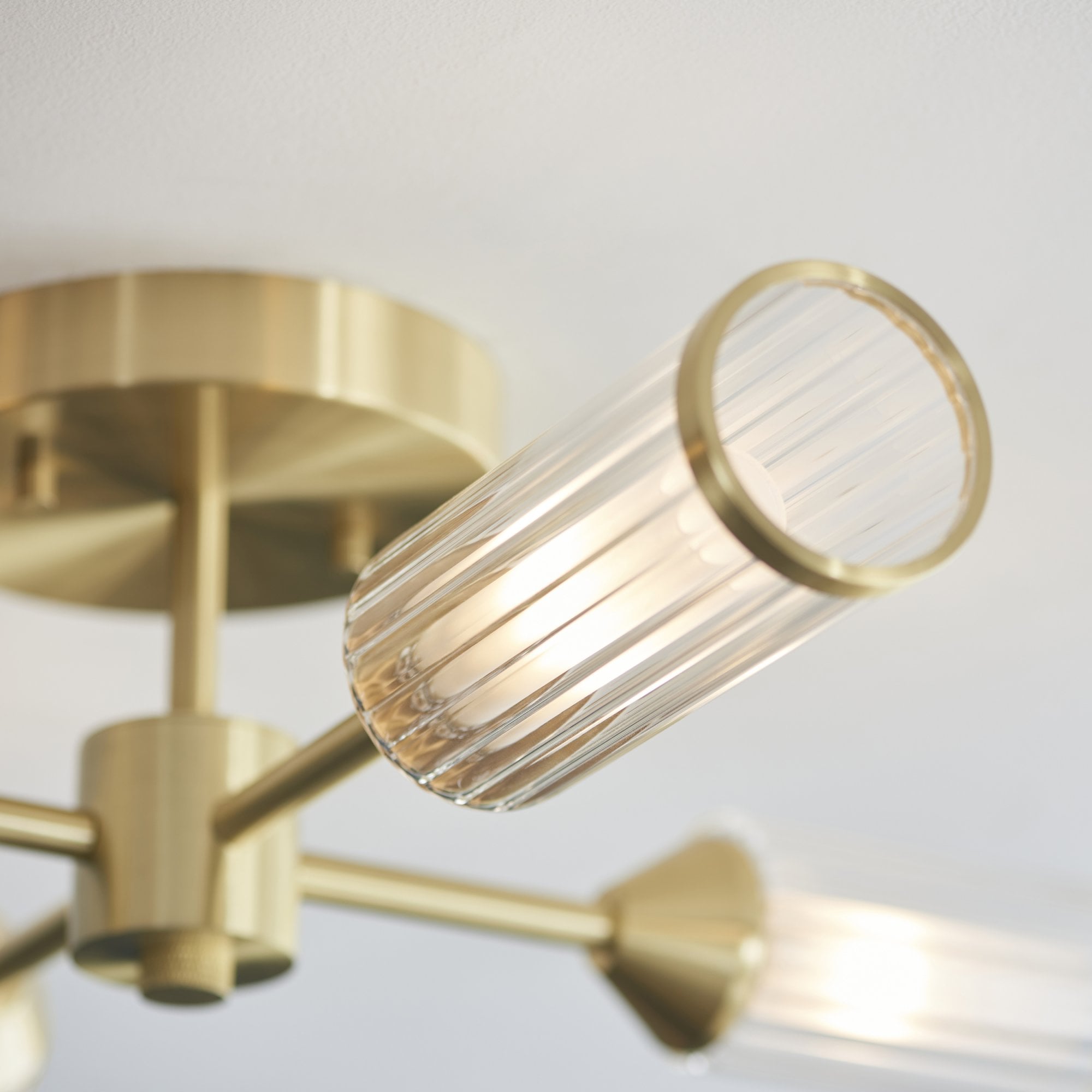 106946 Semi Flush Ceiling 4 Light Satin Brass Plate With Clear And Frosted Glass