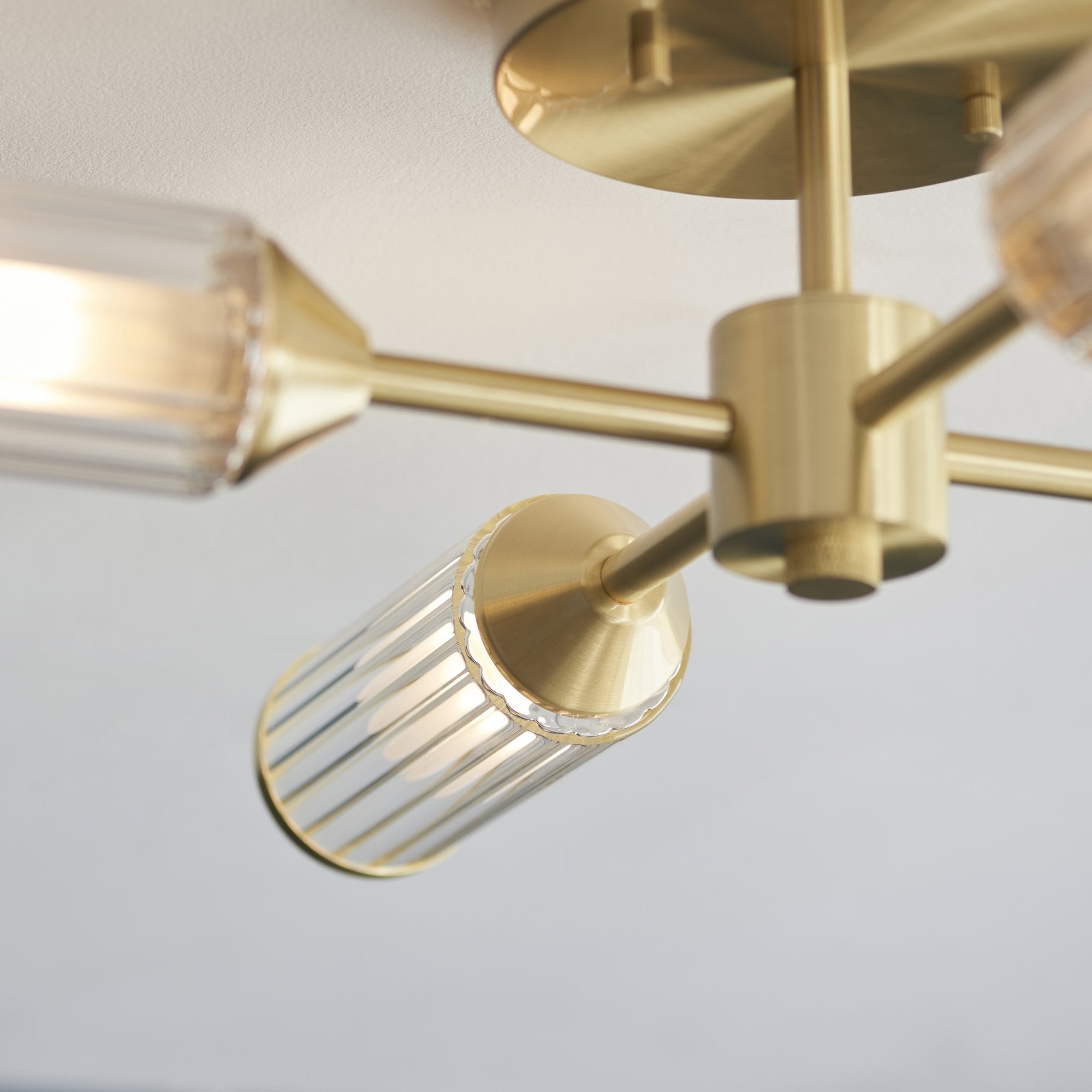 106946 Semi Flush Ceiling 4 Light Satin Brass Plate With Clear And Frosted Glass
