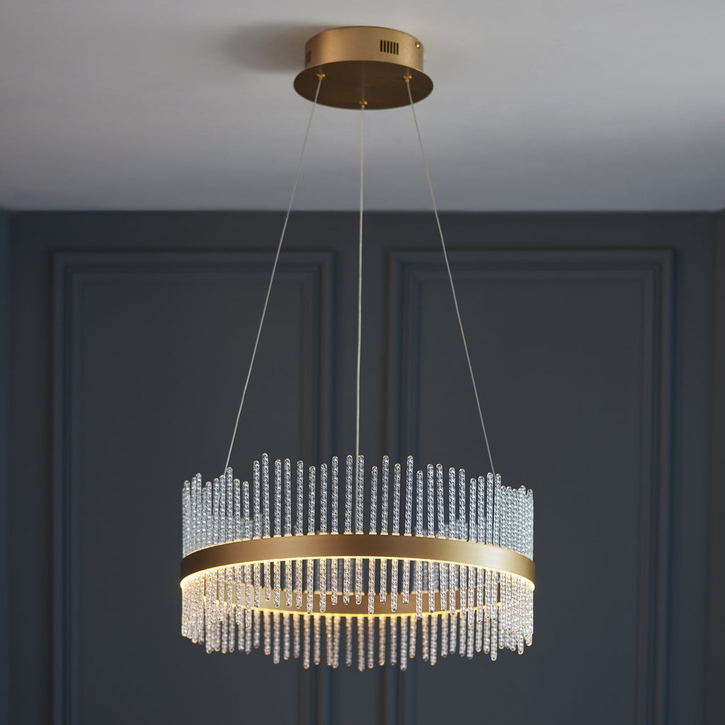 107671 Monte Carlo Pendant LED Light Brushed Gold Plated Finish And Clear Glass