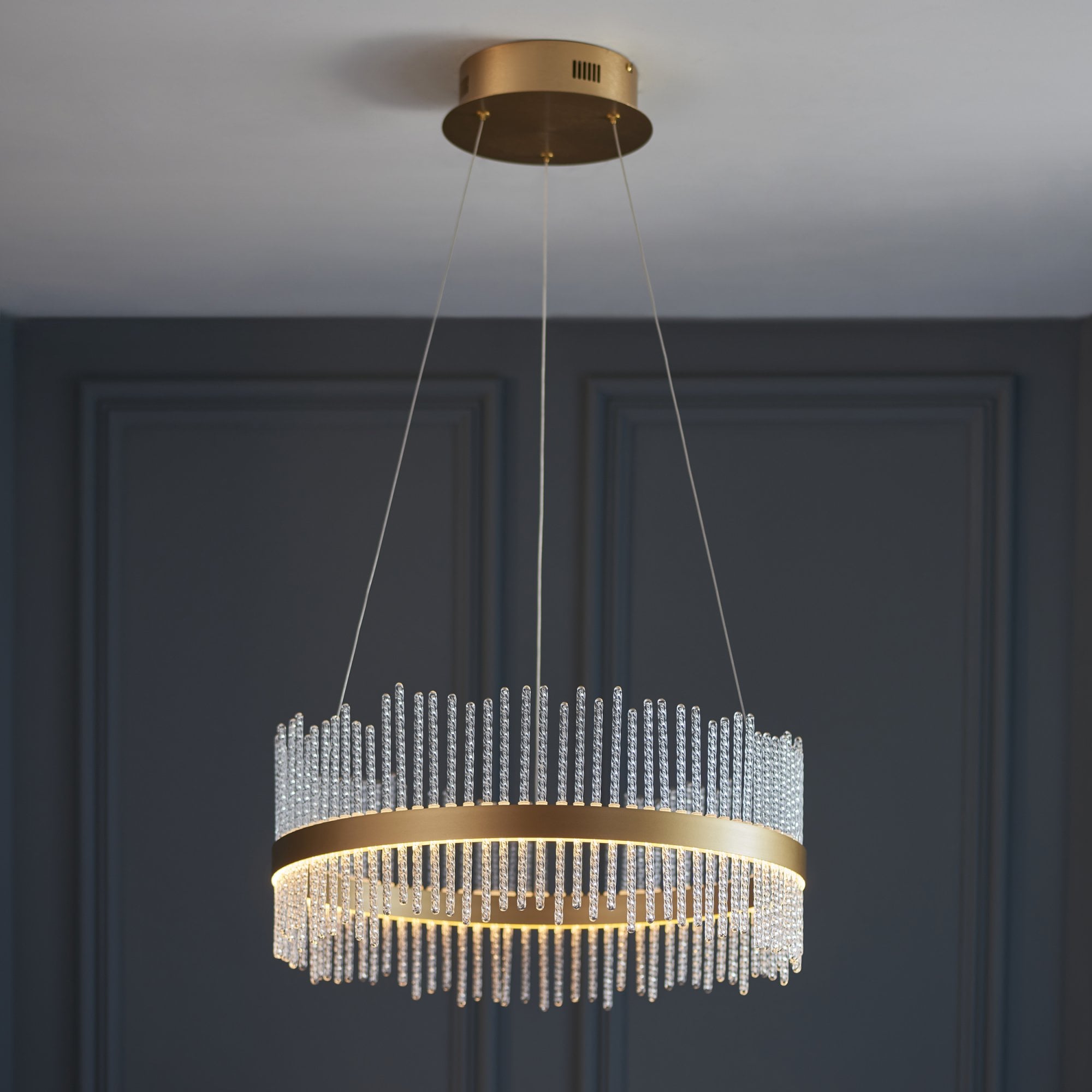 107671 Monte Carlo Pendant LED Light Brushed Gold Plated Finish And Clear Glass