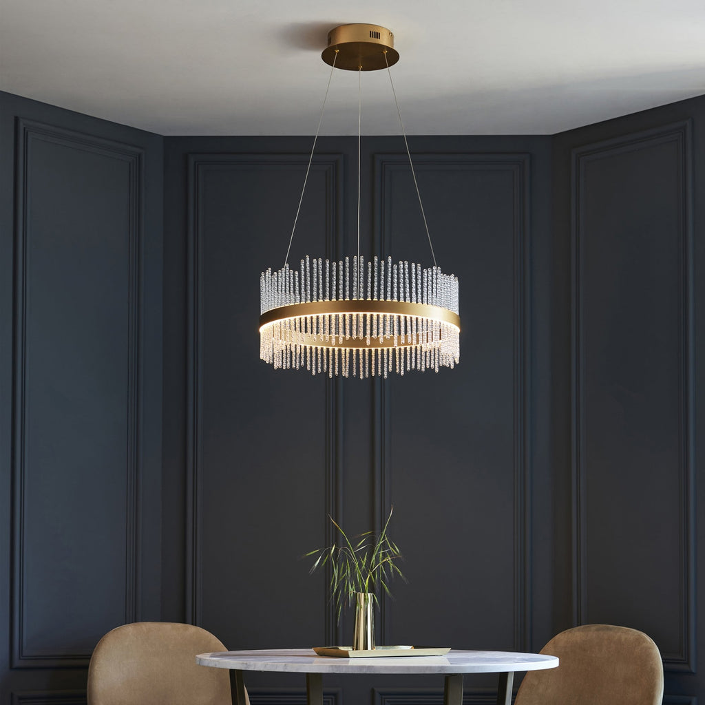 107671 Monte Carlo Pendant LED Light Brushed Gold Plated Finish And Clear Glass