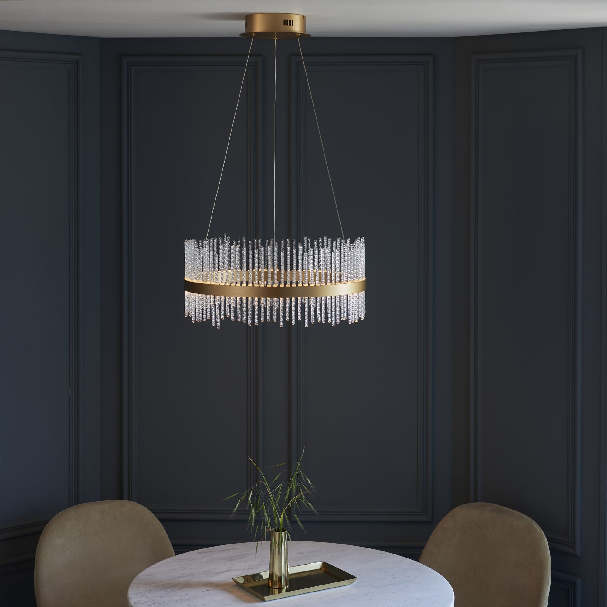 107671 Monte Carlo Pendant LED Light Brushed Gold Plated Finish And Clear Glass
