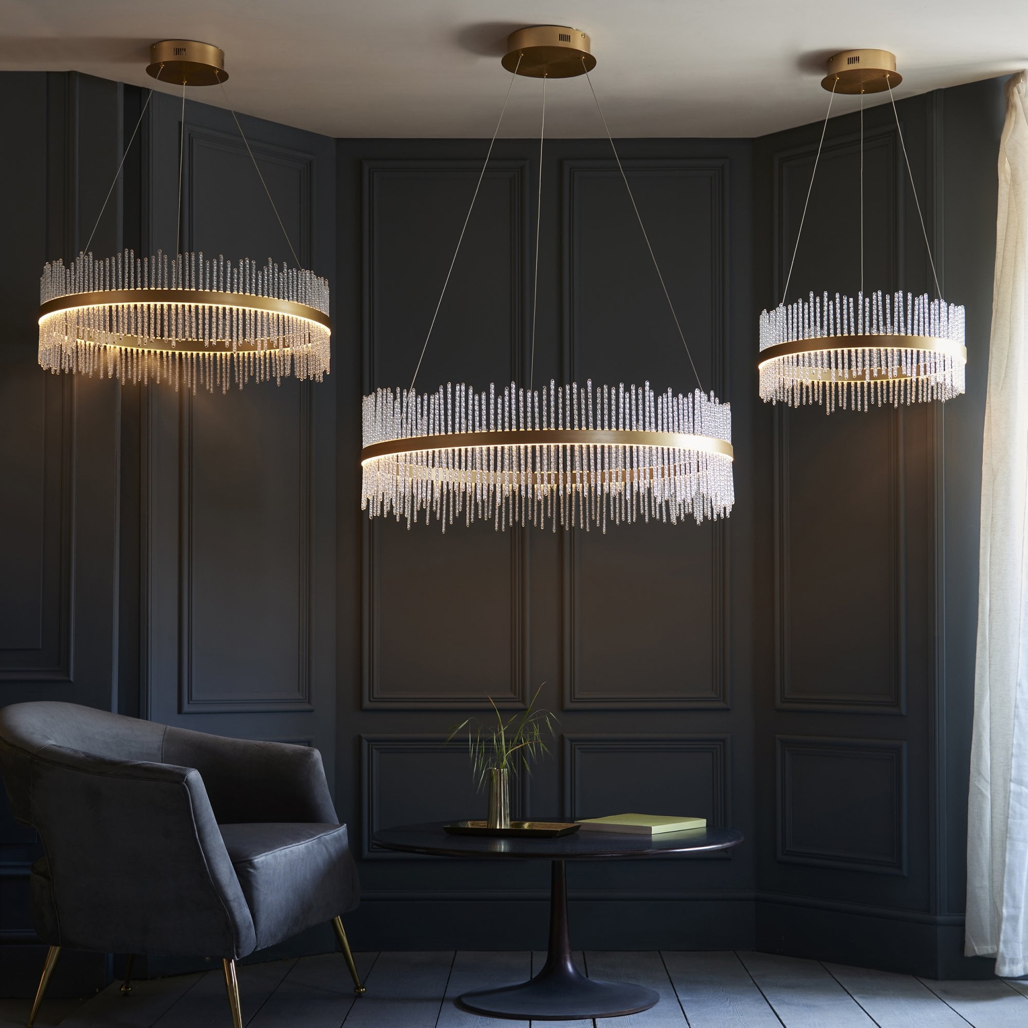 107672 Monte Carlo Pendant LED Light Brushed Gold Plated Finish And Clear Glass
