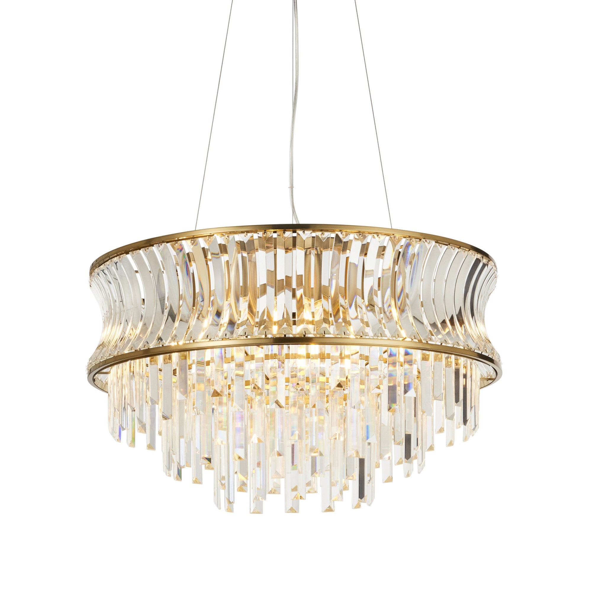 107785 Pendant 9 Light Warm Brass Plate With Crystal And Clear Glass
