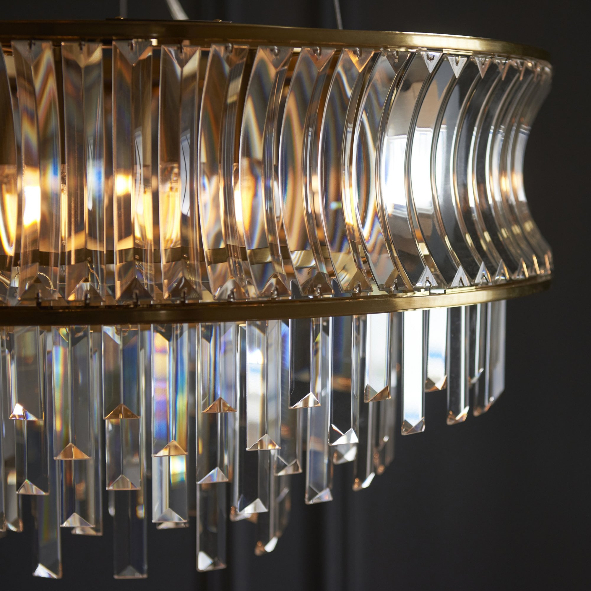 107785 Pendant 9 Light Warm Brass Plate With Crystal And Clear Glass
