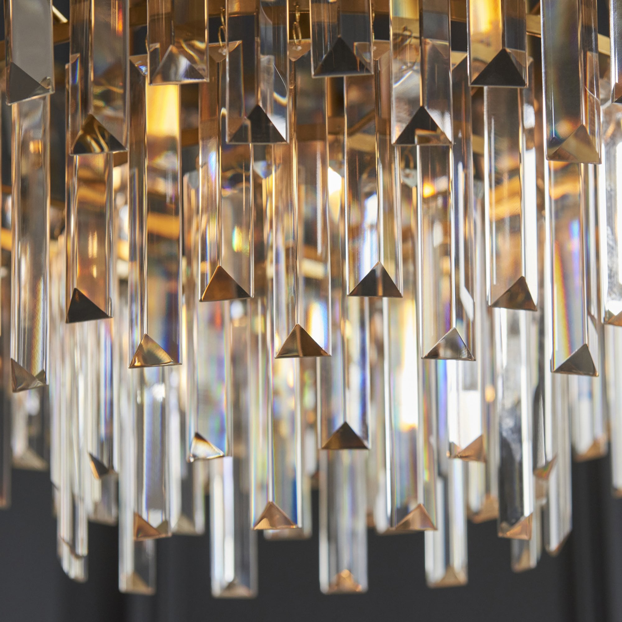 107785 Pendant 9 Light Warm Brass Plate With Crystal And Clear Glass