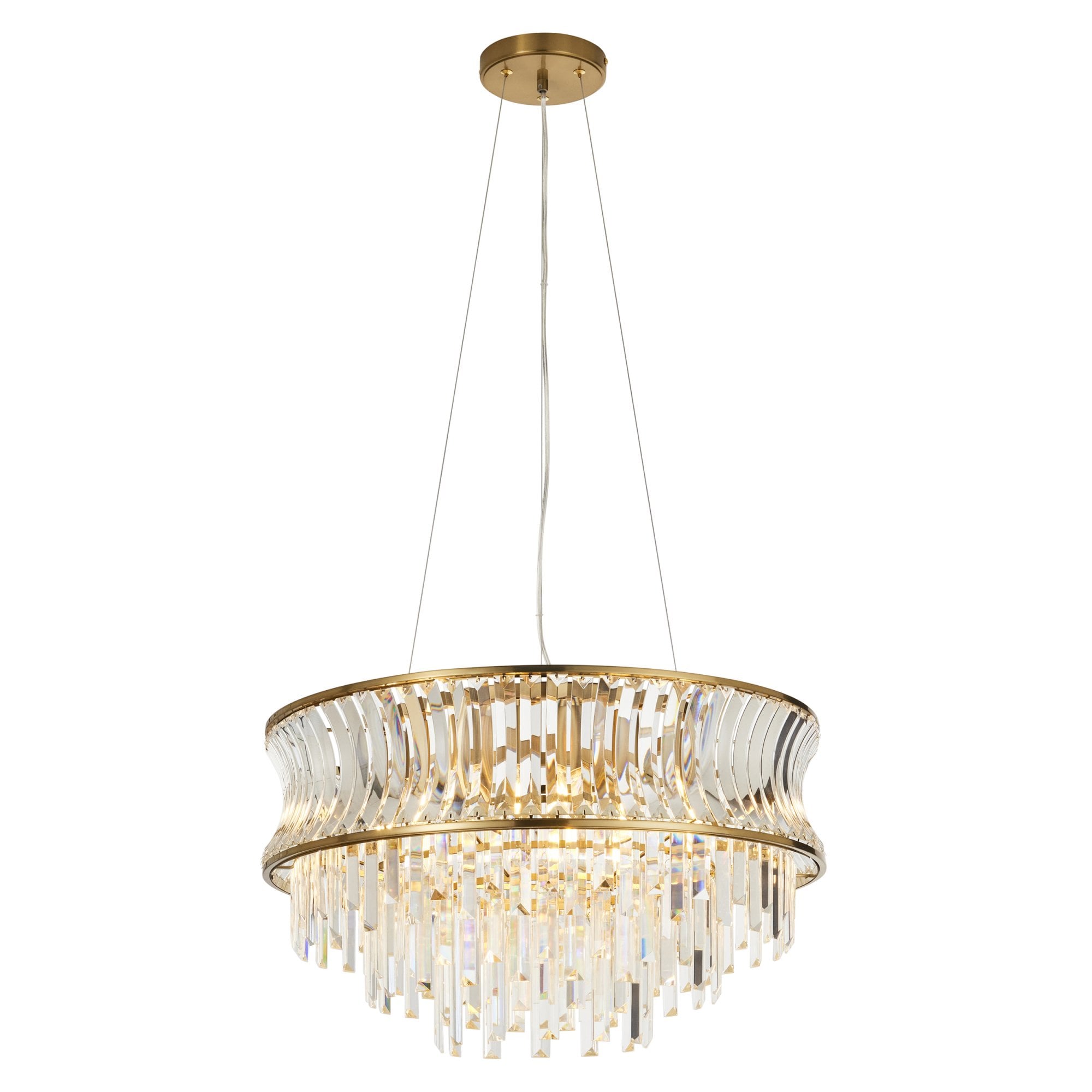 107785 Pendant 9 Light Warm Brass Plate With Crystal And Clear Glass