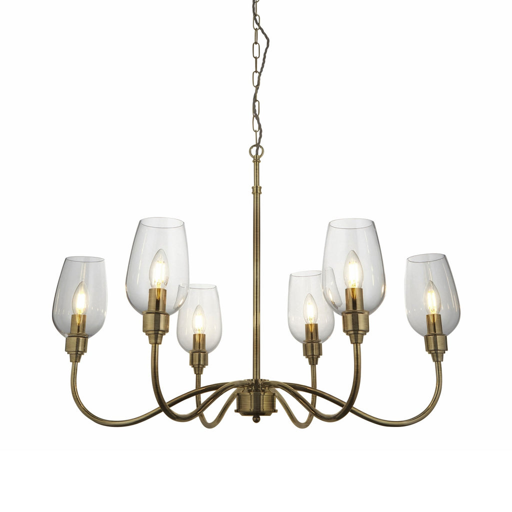 107791 Pendant 6 Light Antique Brass Plate And Clear Glass