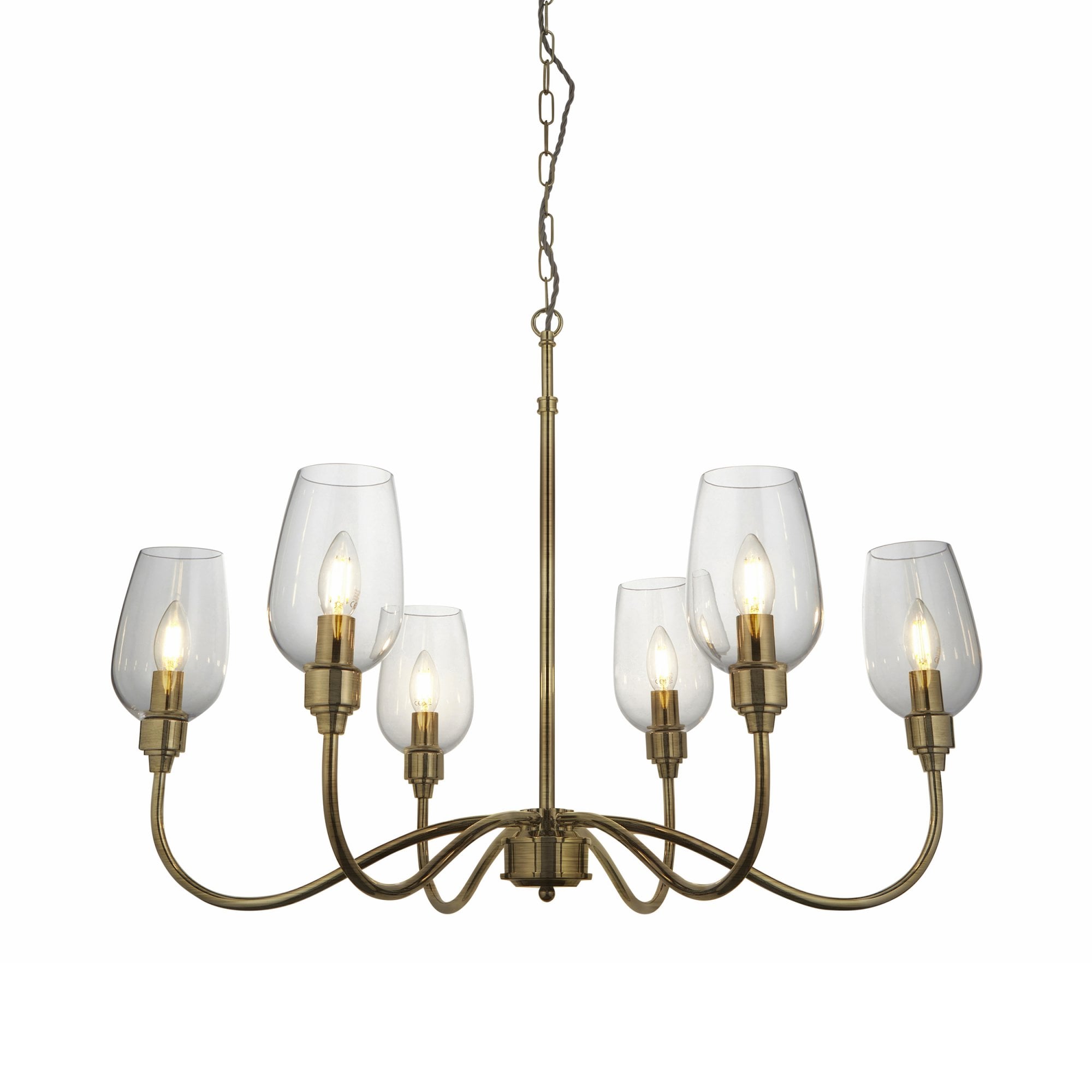 107791 Pendant 6 Light Antique Brass Plate And Clear Glass