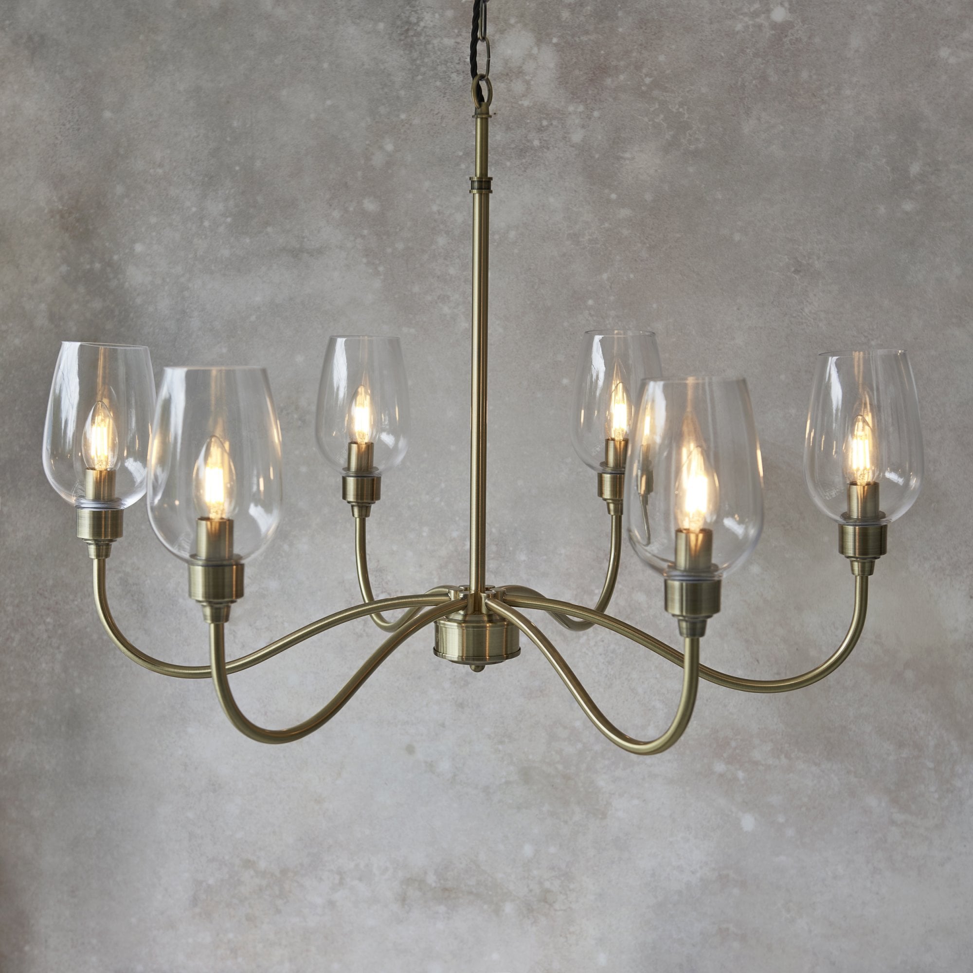 107791 Pendant 6 Light Antique Brass Plate And Clear Glass