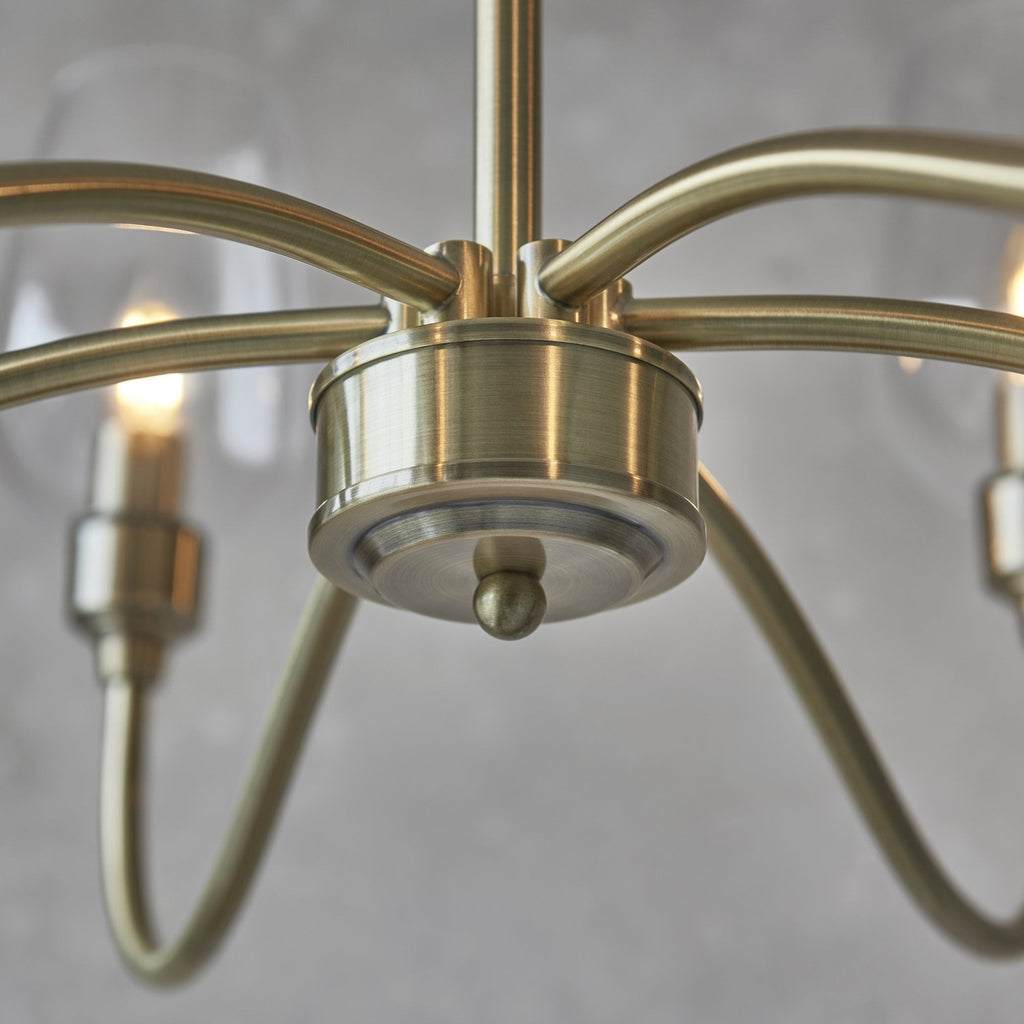 107791 Pendant 6 Light Antique Brass Plate And Clear Glass