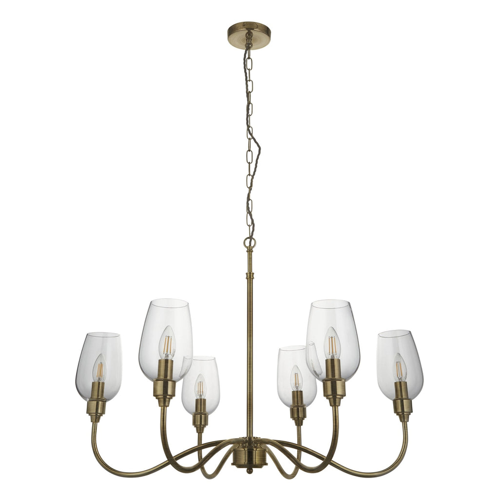 107791 Pendant 6 Light Antique Brass Plate And Clear Glass