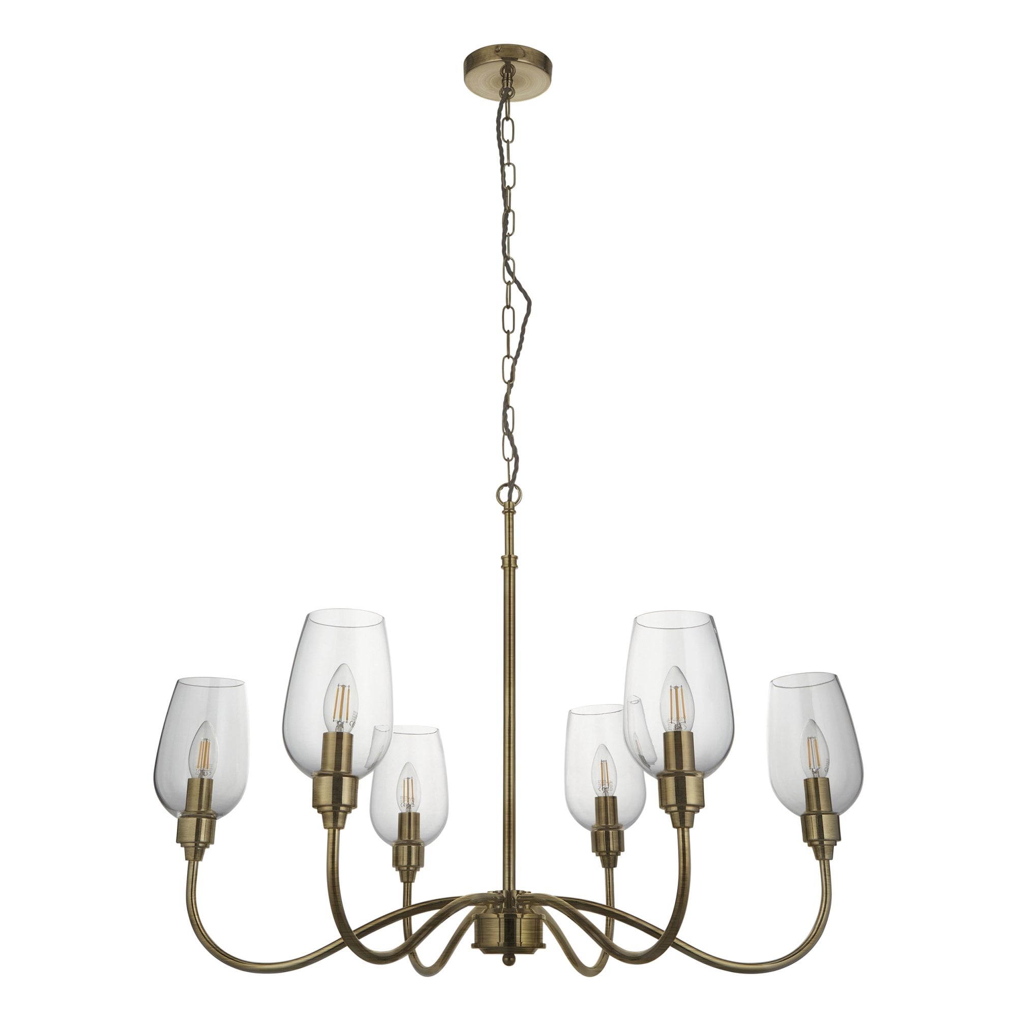 107791 Pendant 6 Light Antique Brass Plate And Clear Glass