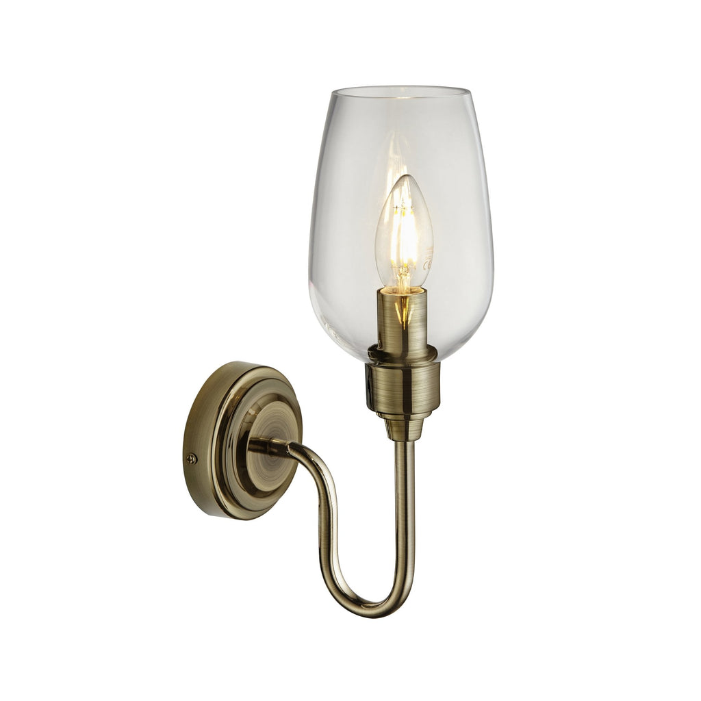 107792 Wall 1 Light Antique Brass Plate And Clear Glass