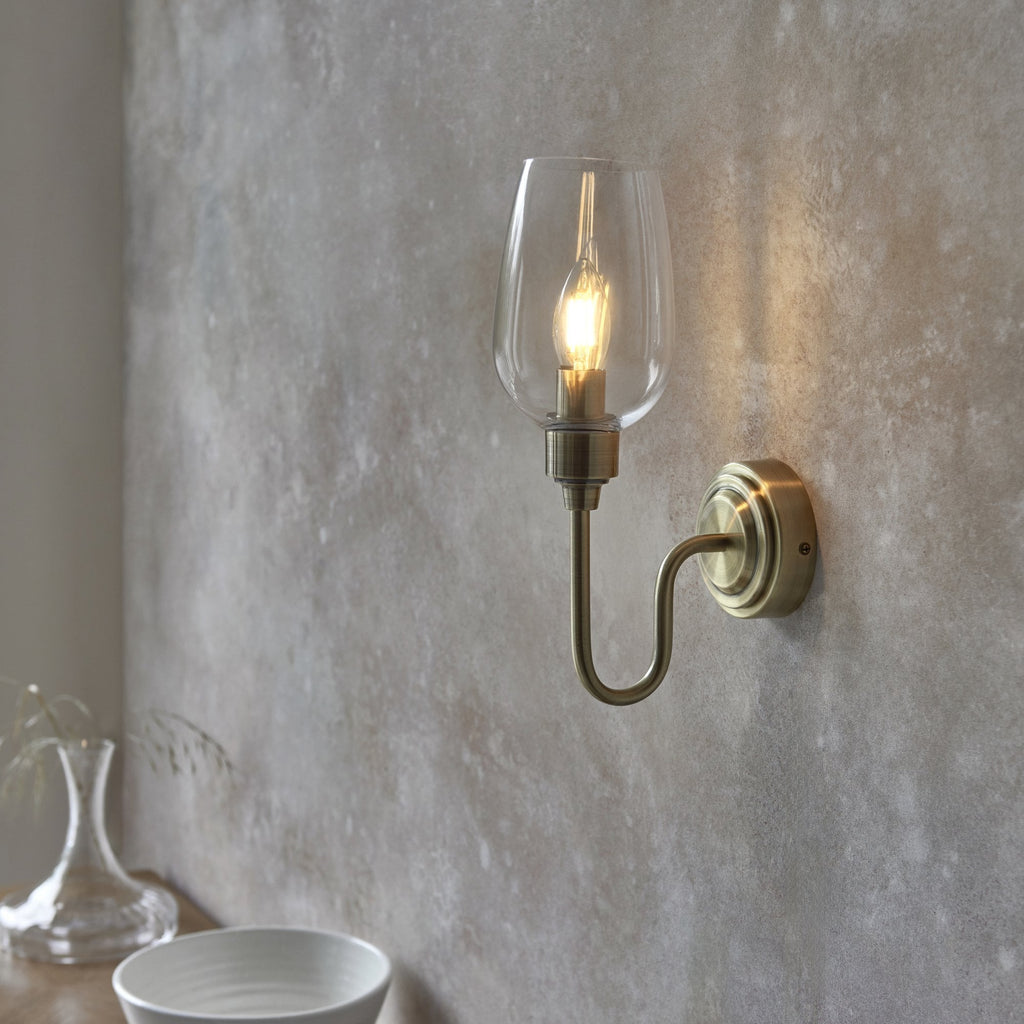 107792 Wall 1 Light Antique Brass Plate And Clear Glass