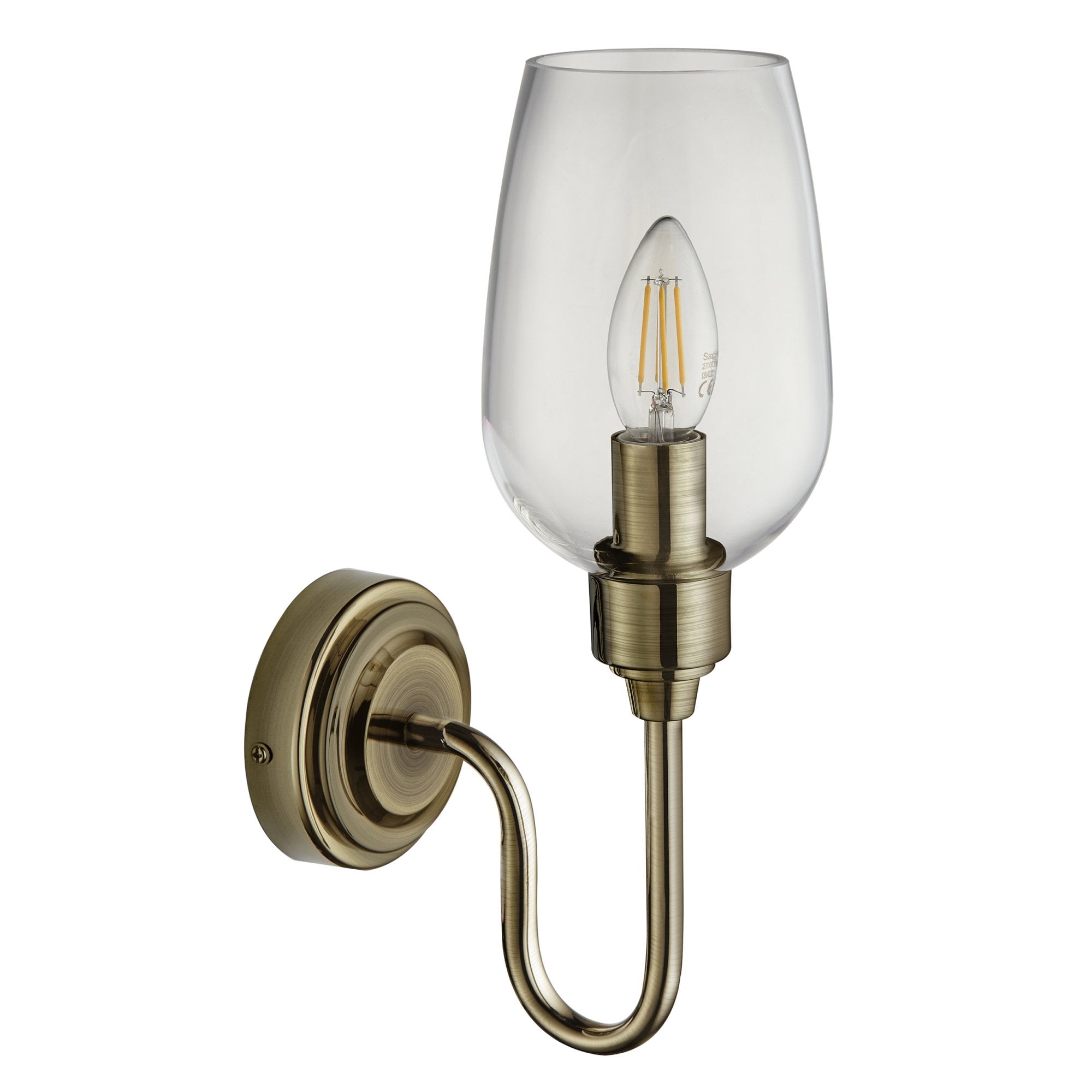 107792 Wall 1 Light Antique Brass Plate And Clear Glass