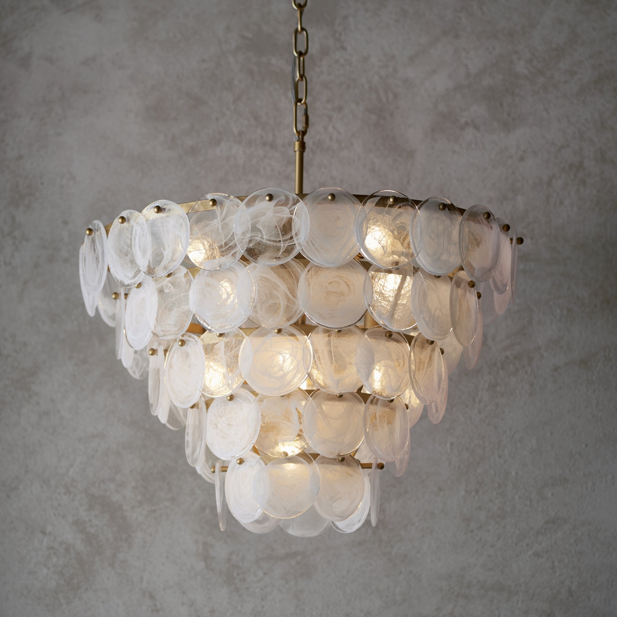 107939 Pendant 9 Light Antique Gold Paint With White And Clear Glass