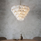 107939 Pendant 9 Light Antique Gold Paint With White And Clear Glass
