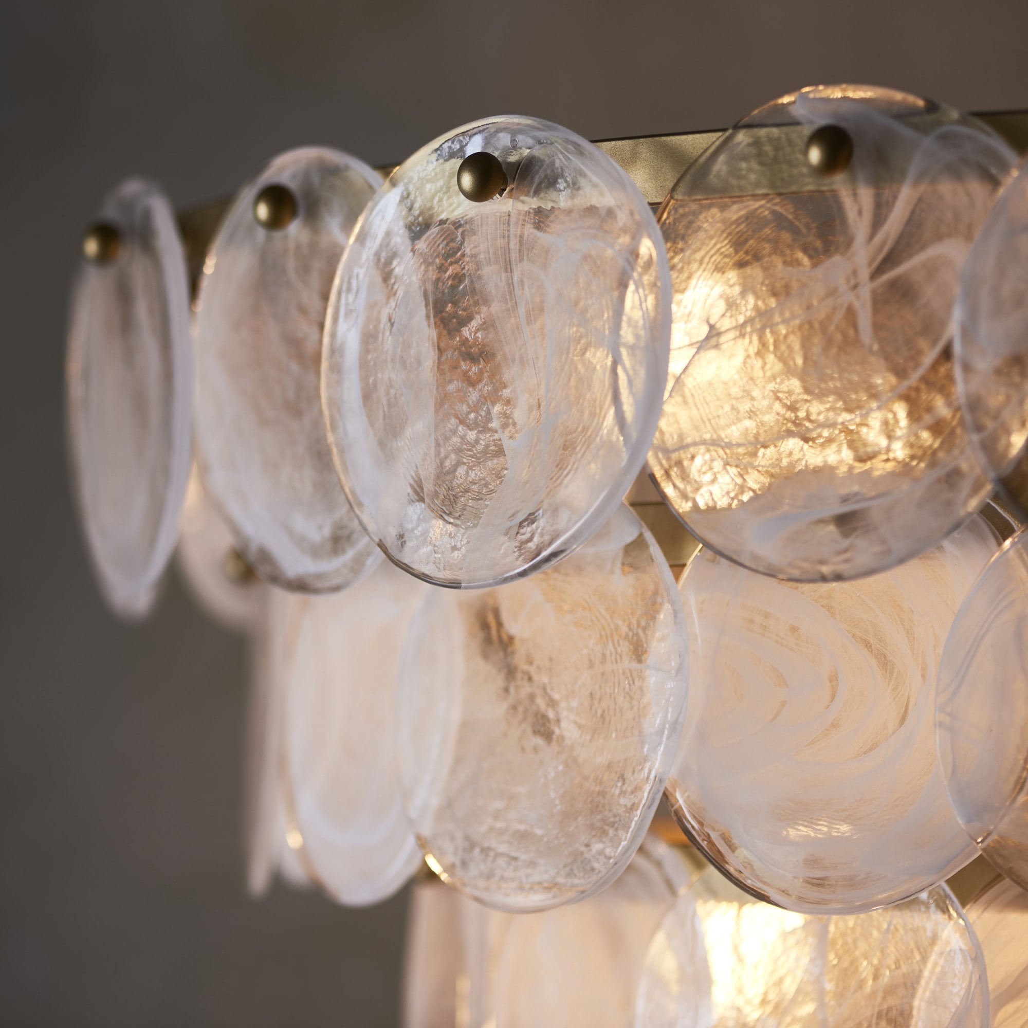 107939 Pendant 9 Light Antique Gold Paint With White And Clear Glass