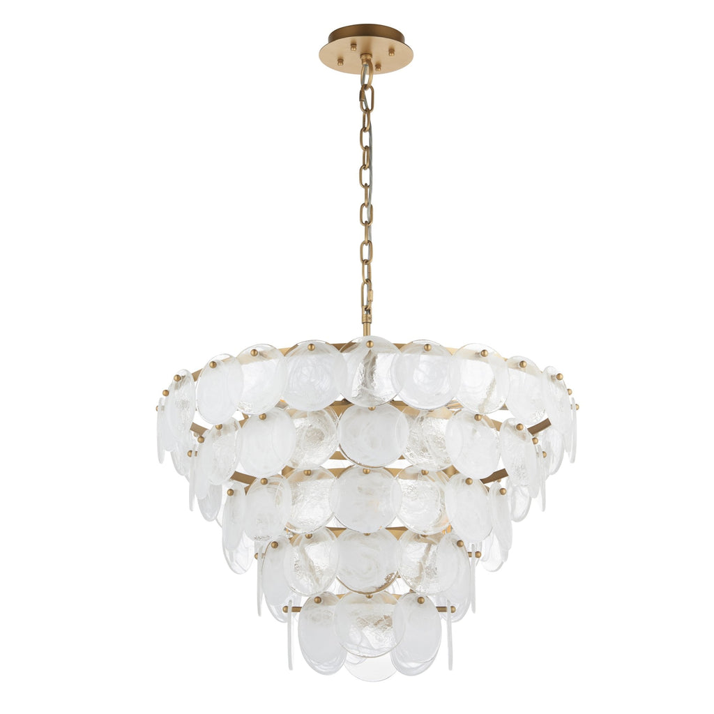 107939 Pendant 9 Light Antique Gold Paint With White And Clear Glass