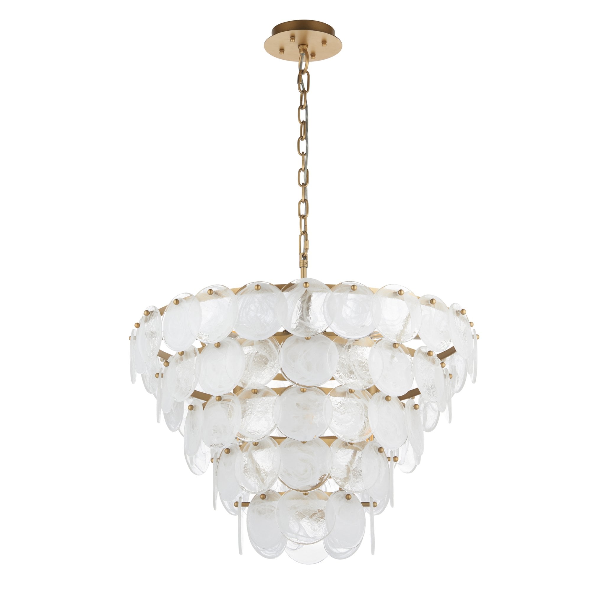 107939 Pendant 9 Light Antique Gold Paint With White And Clear Glass