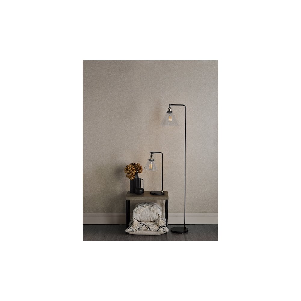 RAY4975 Ray Floor Lamp Antique Brass and Glass