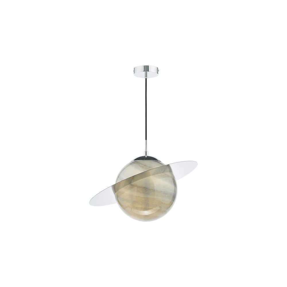 SAT0150 Saturn Pendant Planet Style Glass and Polished Chrome