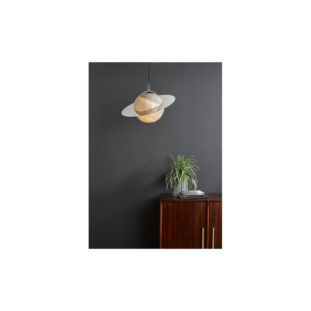 SAT0150 Saturn Pendant Planet Style Glass and Polished Chrome