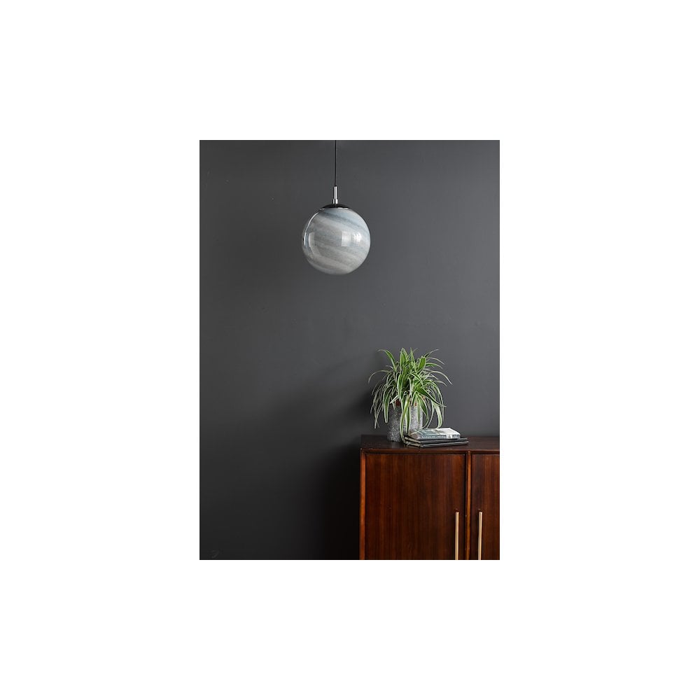 SAT0150 Saturn Pendant Planet Style Glass and Polished Chrome