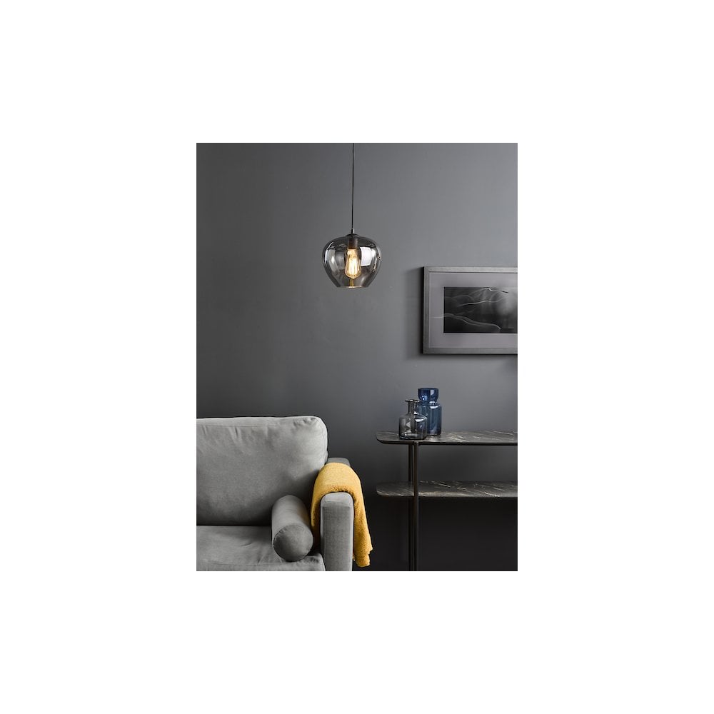 SHI0110 Shilah Pendant Matt Black and Smoked Glass