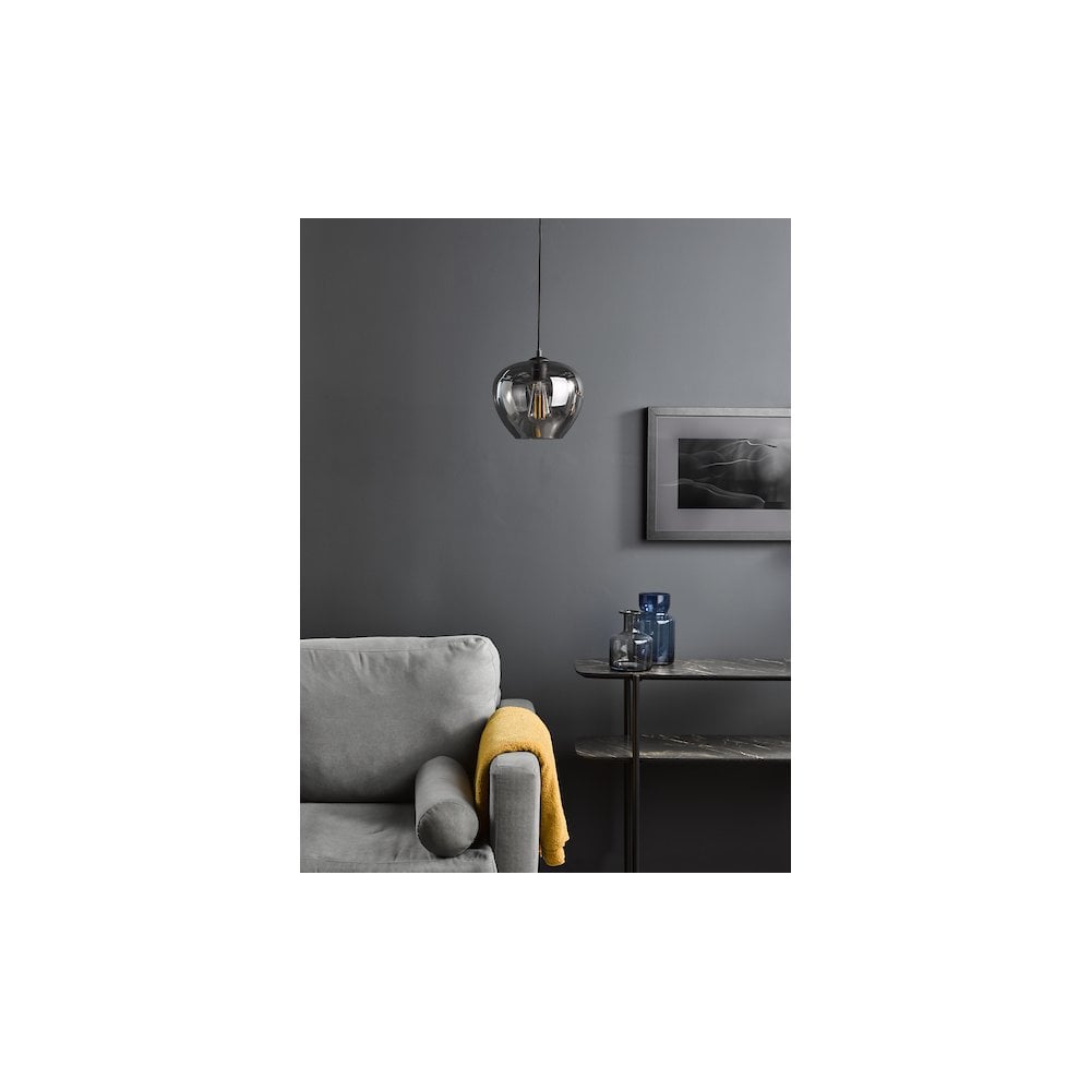 SHI0110 Shilah Pendant Matt Black and Smoked Glass