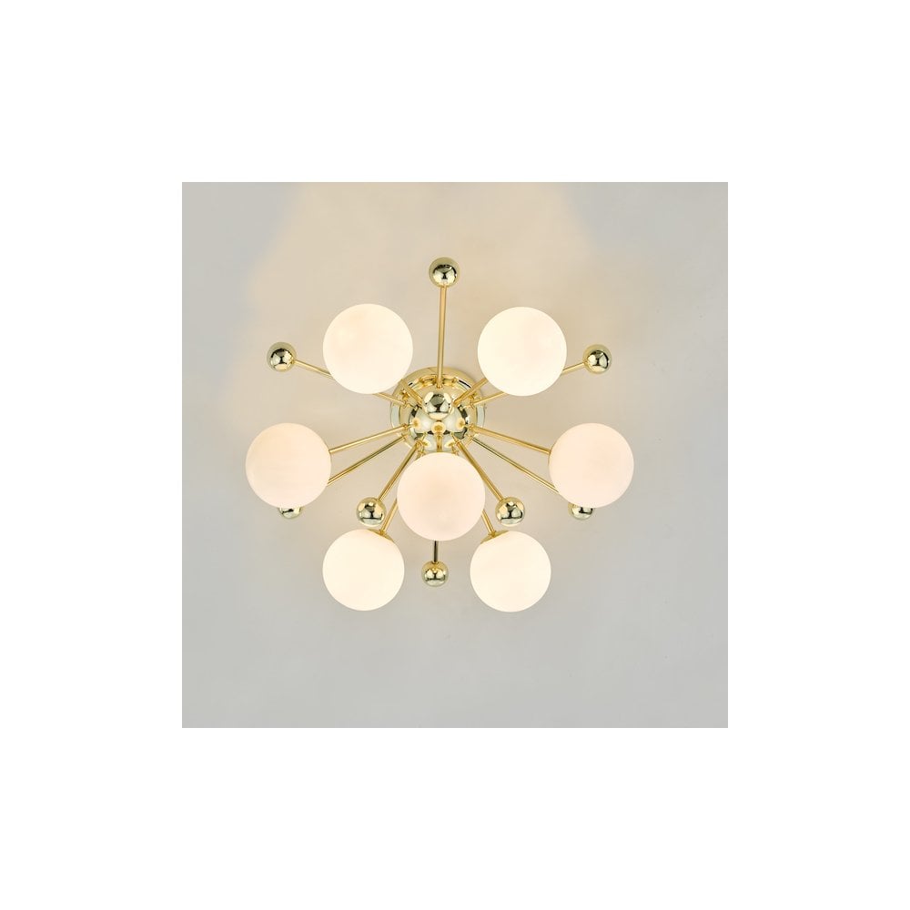 URS5035 Ursa 7 Light Flush Polished Gold and Opal Glass