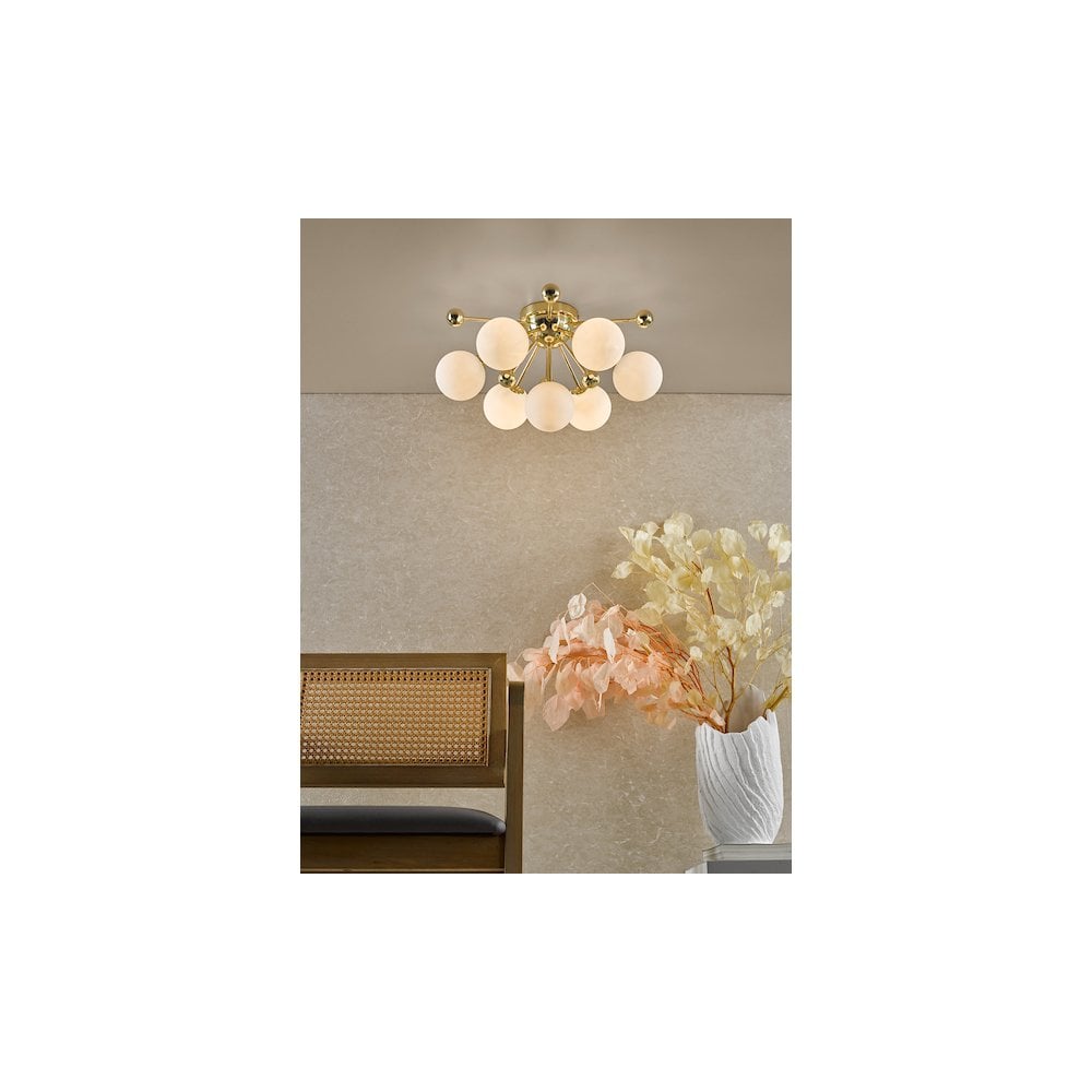 URS5035 Ursa 7 Light Flush Polished Gold and Opal Glass