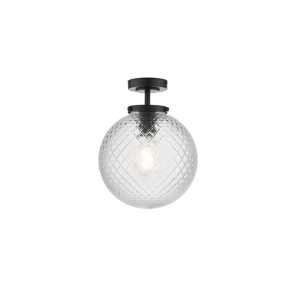 WAY0122 Wayne Bathroom Semi Flush Matt Black Opal Glass IP44