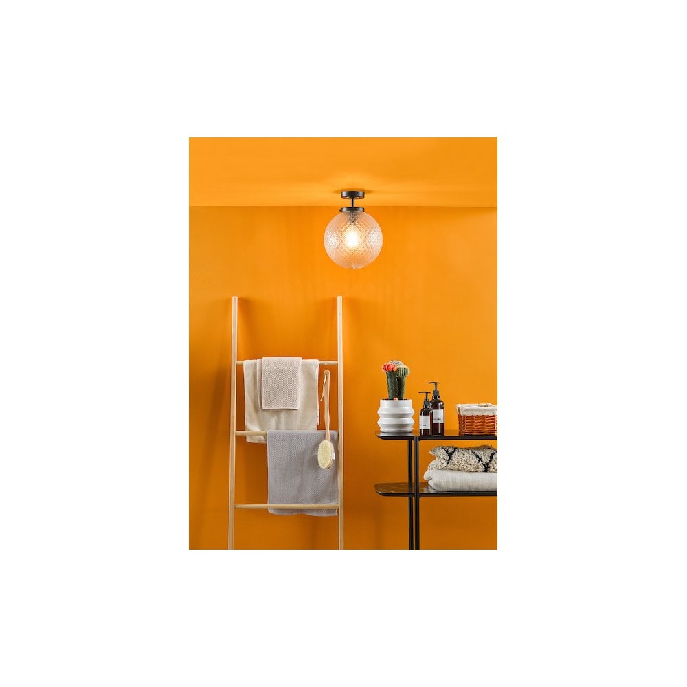 WAY0122 Wayne Bathroom Semi Flush Matt Black Opal Glass IP44