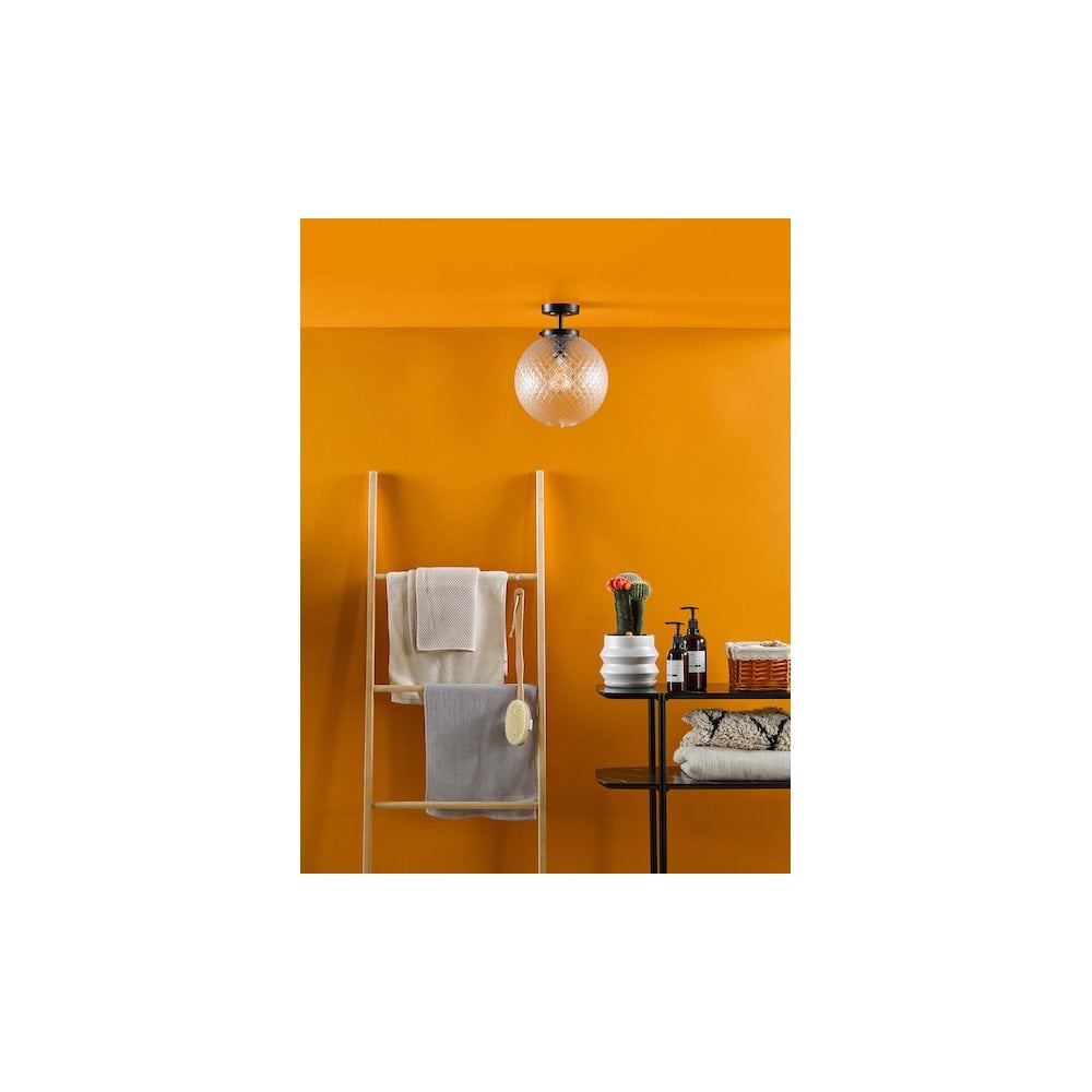 WAY0122 Wayne Bathroom Semi Flush Matt Black Opal Glass IP44