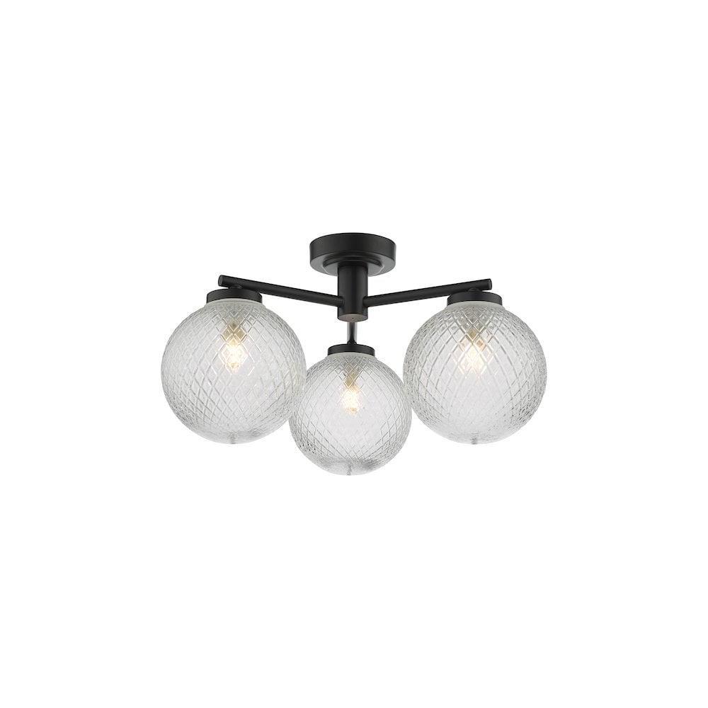 WAY5322 Wayne Bathroom 3 Light Semi Flush Matt Black Glass IP44