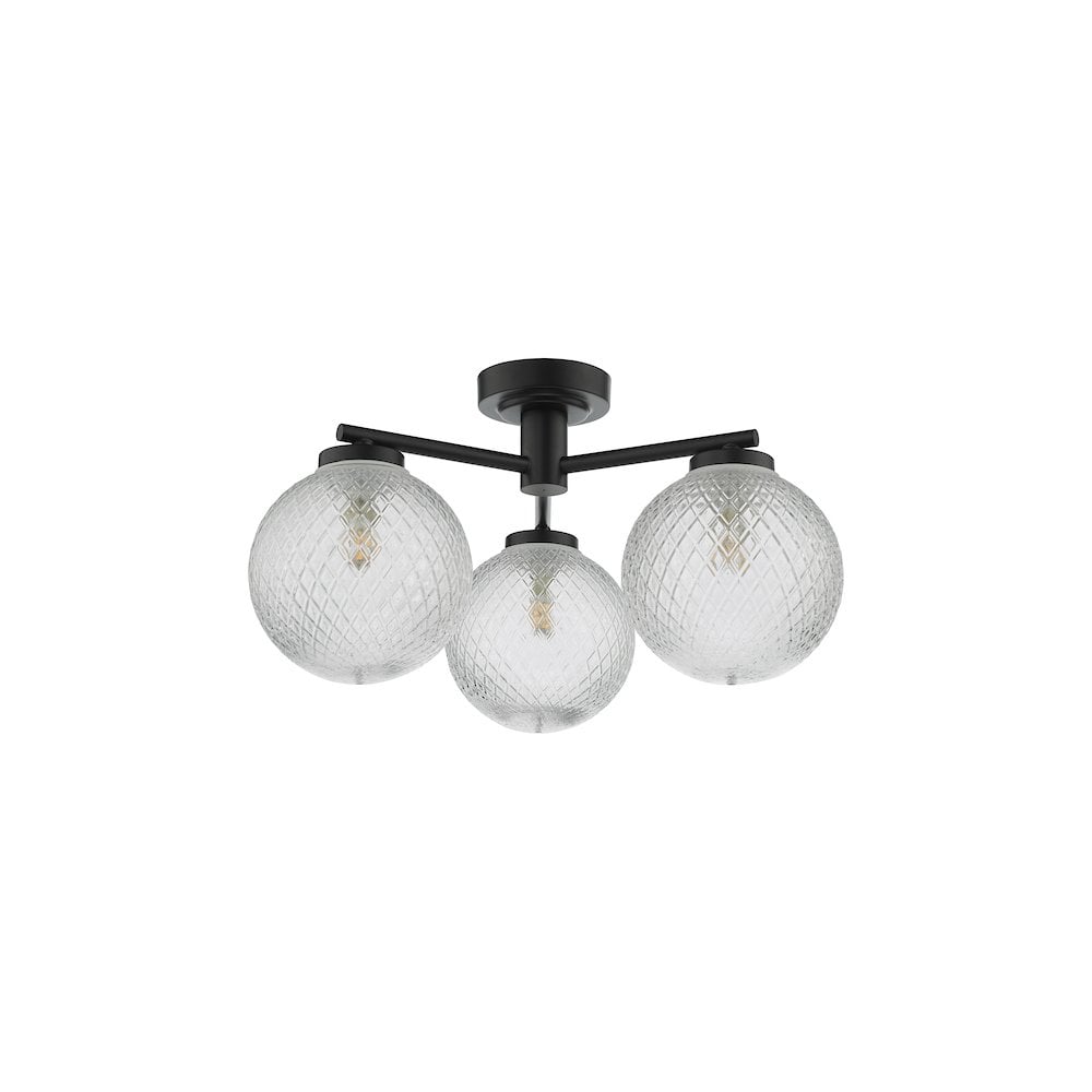WAY5322 Wayne Bathroom 3 Light Semi Flush Matt Black Glass IP44