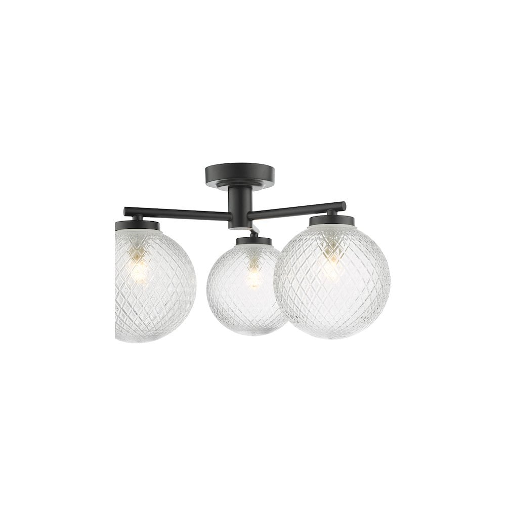 WAY5322 Wayne Bathroom 3 Light Semi Flush Matt Black Glass IP44