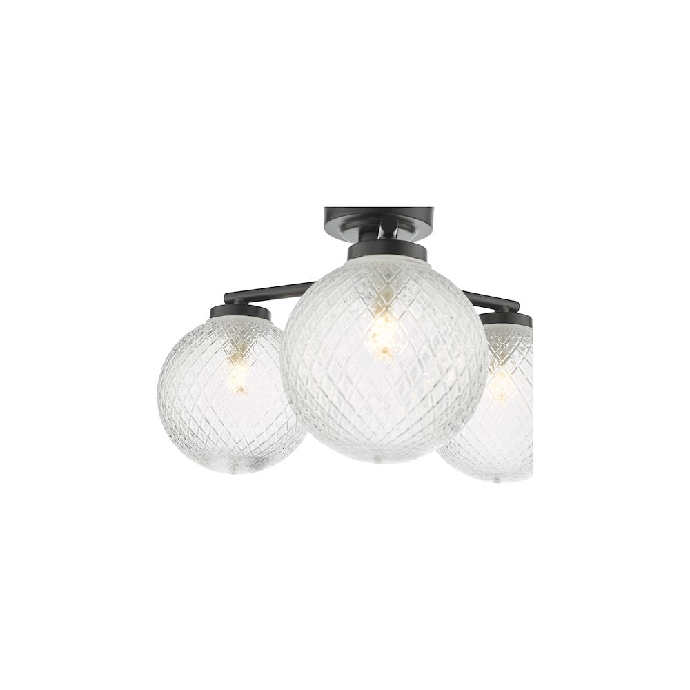 WAY5322 Wayne Bathroom 3 Light Semi Flush Matt Black Glass IP44