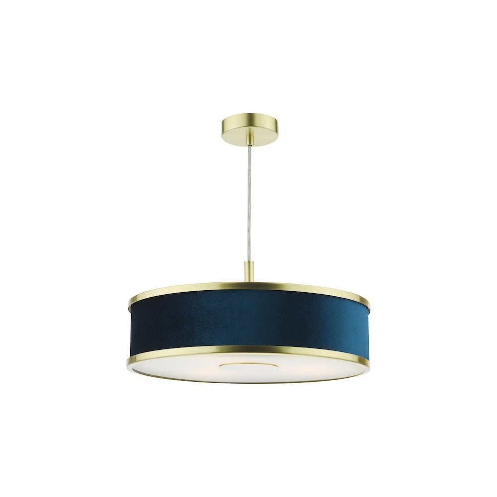ALV1023 Alvaro 3 Light Pendant Brushed Brass With Blue Shade