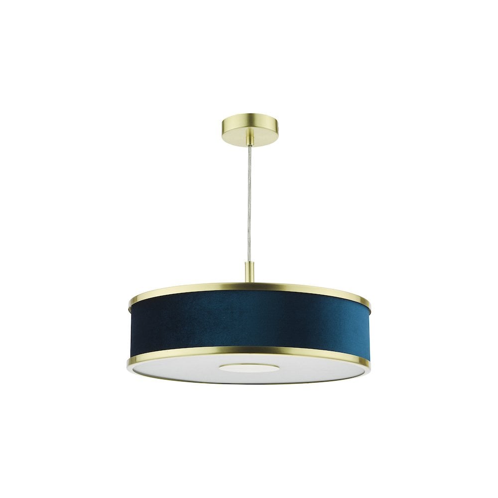 ALV1023 Alvaro 3 Light Pendant Brushed Brass With Blue Shade