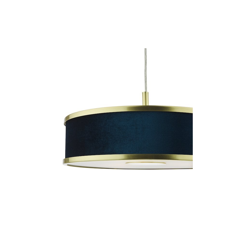 ALV1023 Alvaro 3 Light Pendant Brushed Brass With Blue Shade