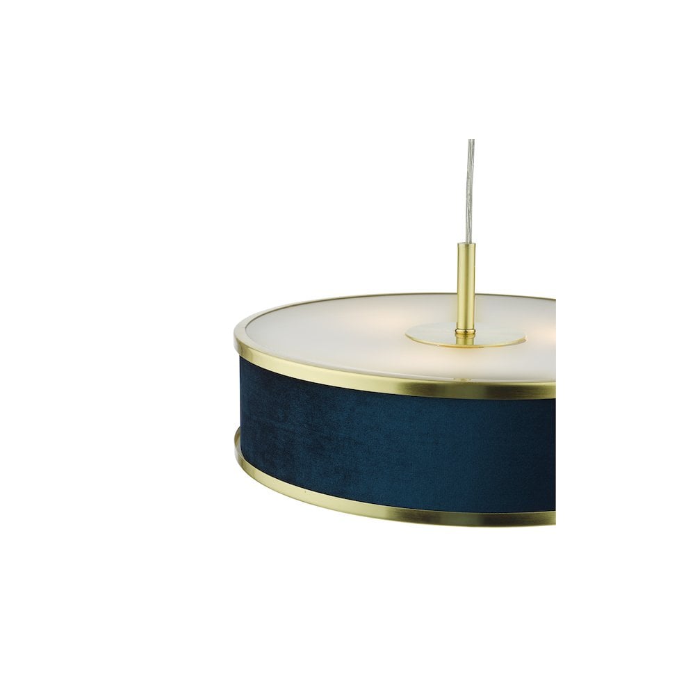 ALV1023 Alvaro 3 Light Pendant Brushed Brass With Blue Shade