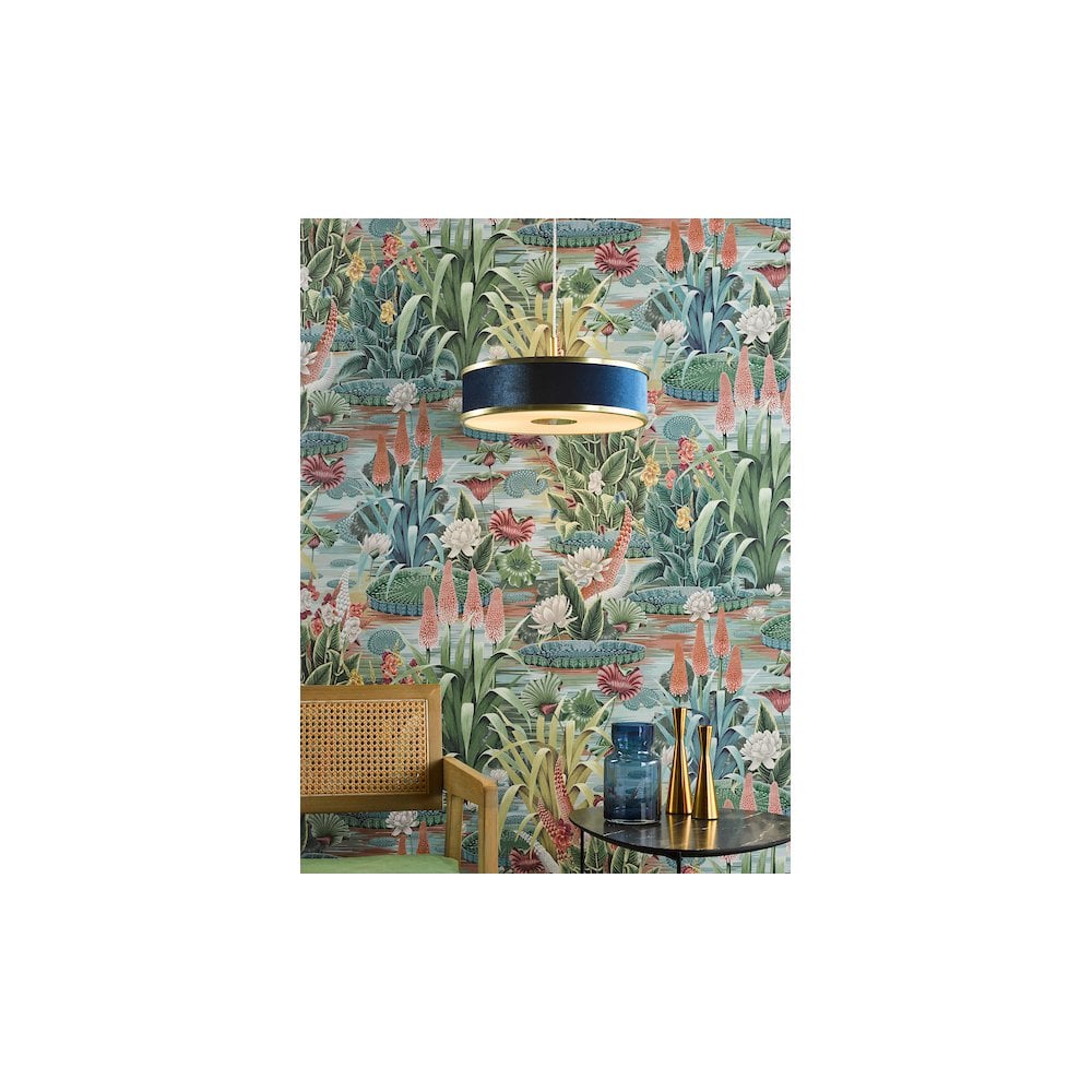 ALV1023 Alvaro 3 Light Pendant Brushed Brass With Blue Shade