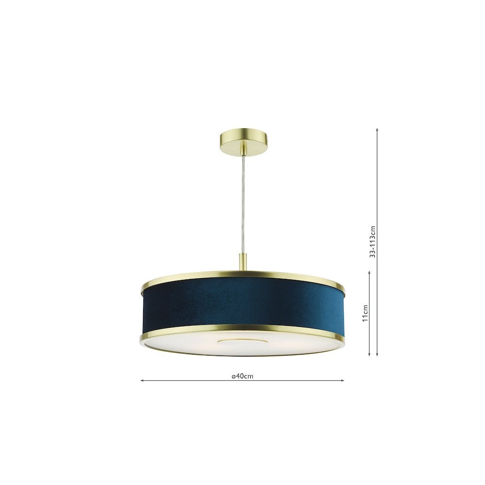 ALV1023 Alvaro 3 Light Pendant Brushed Brass With Blue Shade