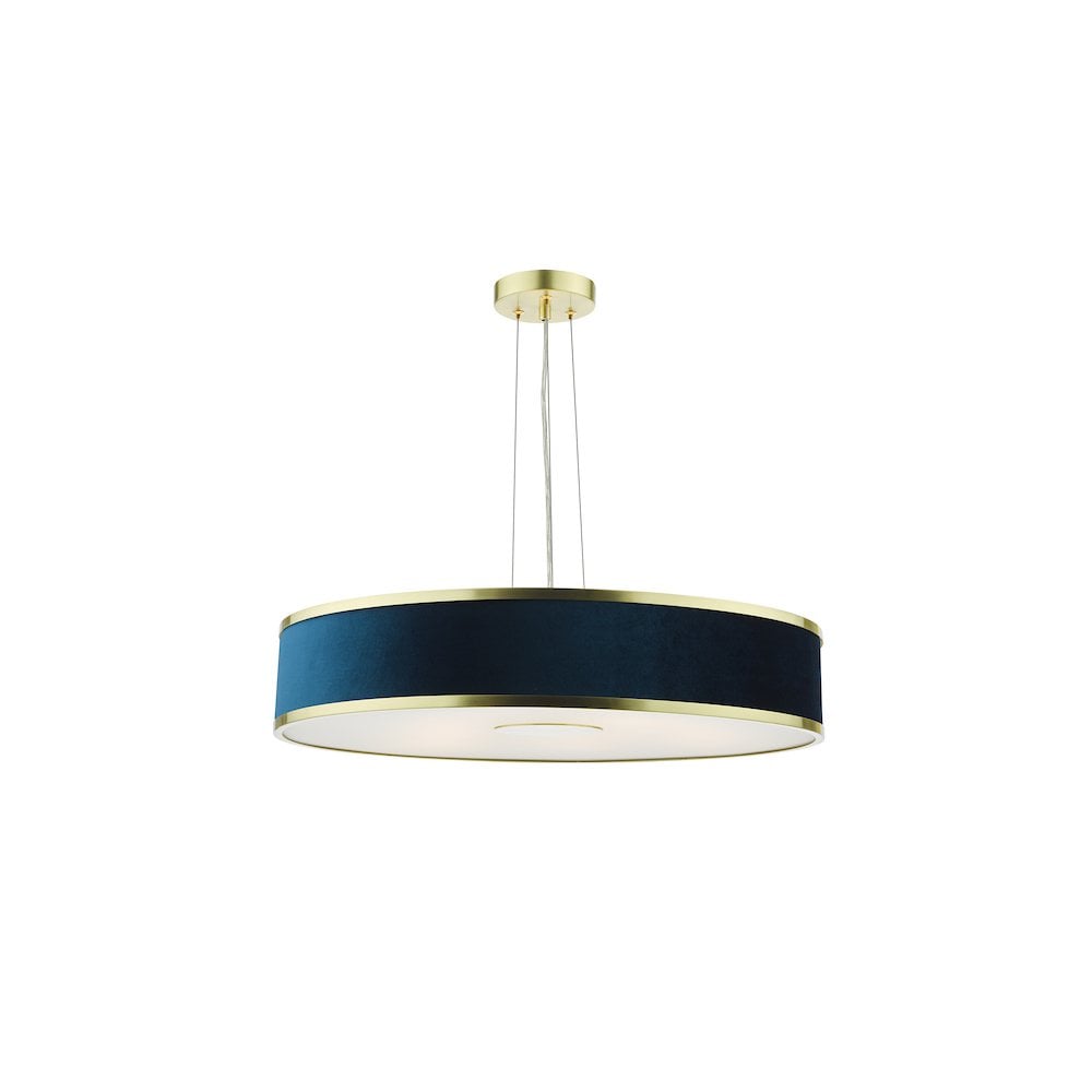 ALV1723 Alvaro 6 Light Pendant Brushed Brass With Blue Shade