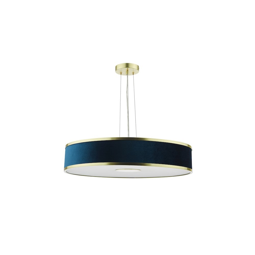 ALV1723 Alvaro 6 Light Pendant Brushed Brass With Blue Shade